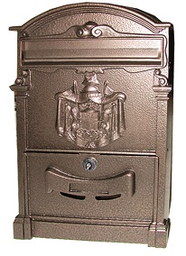 CASSETTA POSTALE ALLUMINIO VILLA GLORIA  MARRONE ANTERIORE CM.26X41X9