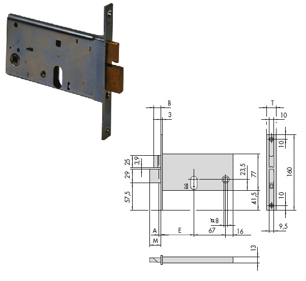 CISA SERRATURA 44461-80 INFILARE X FASCE ALLUMINIO SENZA CILINDRO
