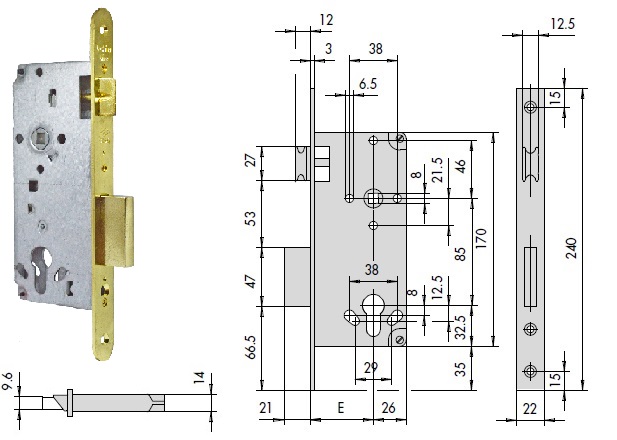CISA SERRATURA 5C631-50 INF. B.TONDO X LEGNO S-CILINDRO