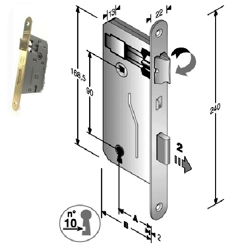 SERRATURA PATENT GRANDE BORDI TONDI FERRO OTTONATO Q8MM.50