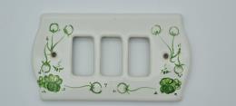 Copripresa Ceramica Fiori Verdi 3 Fori Bianco